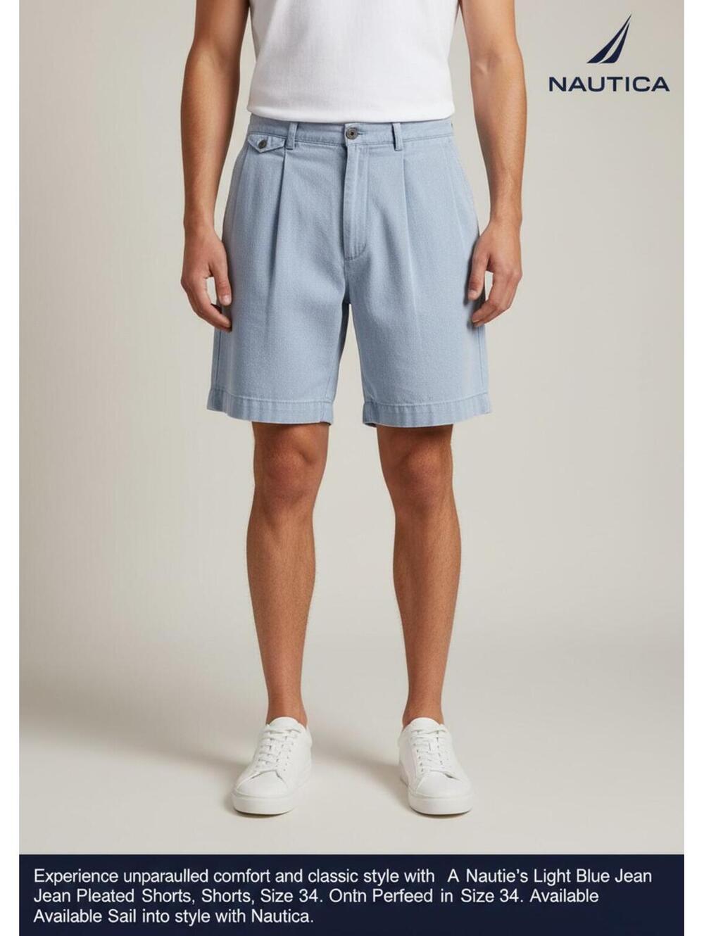 Nautica Light Blue Jean Pleated Shorts Size 34